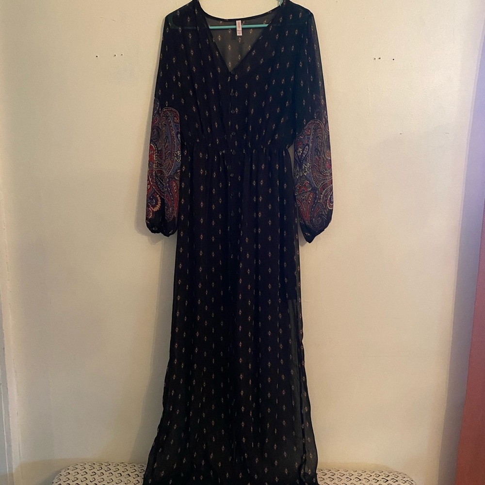 Xhilaration Maxi Long Sleeved Patterned Dress sz L